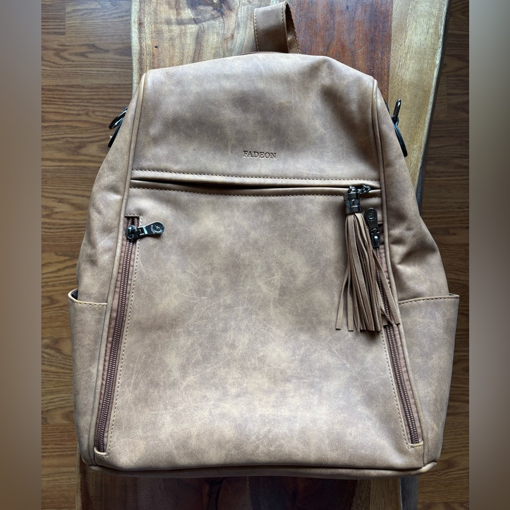 Faux Leather Backpack with Tassel